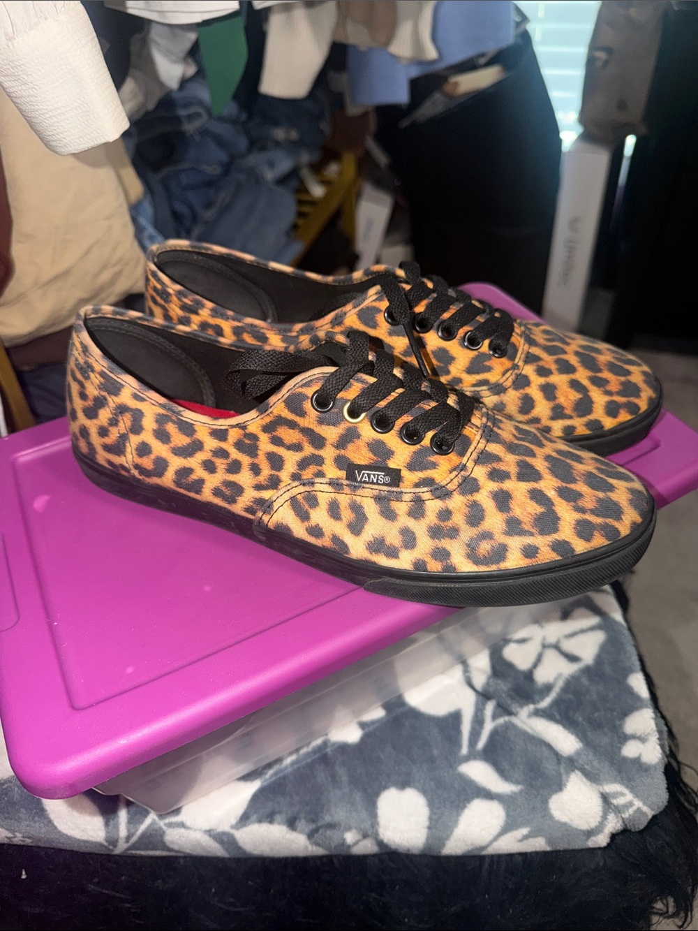 Vans Leopard Print Canvas Sneakers - Black & Tan